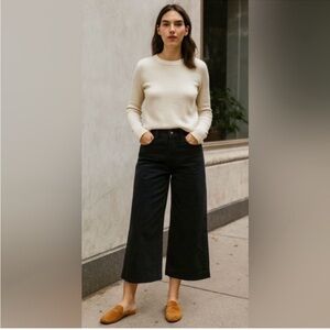Madewell Wide Leg Cropped Button Front Black Jeans